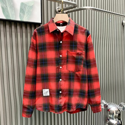 Letter printed plaid shirt men's spring and summer fast hand online celebrity same slim-fit long sleeve shirt thin coat fashion