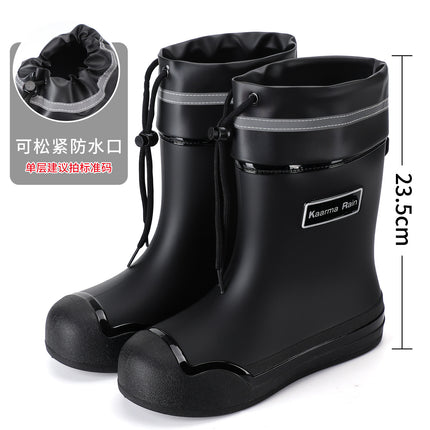 Japanese and Korean Fashion Drawstring Rain Boots for Women, Adventure Outdoor Rainy Season Splash-Proof Water Shoes, Trendy Women's Rubber Shoes