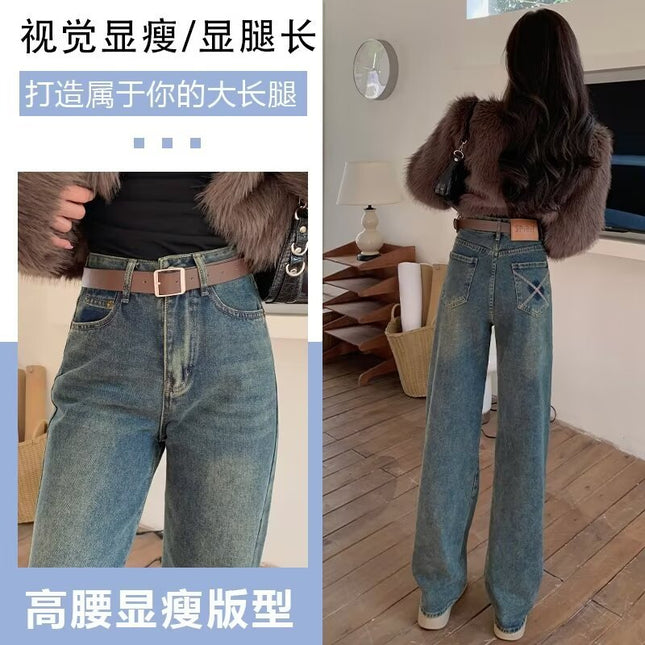 Cement Grey High Waist Loose Wide Leg Jeans Women's Spring 2025 New Slimming All-match Straight Tube Floor Long Pants