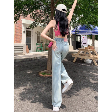 Light Color plus size Wide Leg Jeans Women's Trendy All-match New High Waist Slimming Loose Dosing Narrow Straight Pants