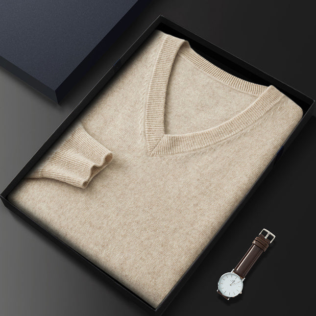 V-Neck Cashmere Knitwear Autumn and Winter New Men's Long-Sleeved Business Casual Bottoming Knitwear Cashmere Knitwear Drop Shipping