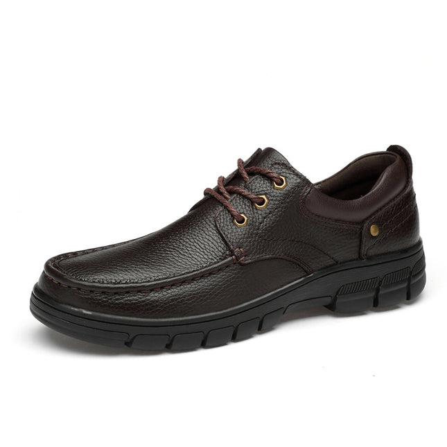 2025 First-Layer Cowhide Men's Business Leather Shoes, Thick-Soled, Cross-Border, Large Size, Fashionable, Versatile, Fleece-Lined Cotton Shoes, Dad's Leather Shoes