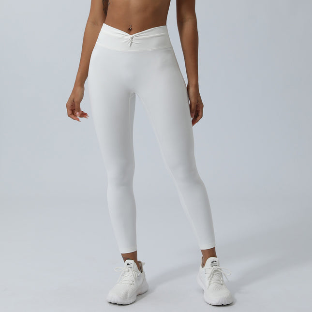 Cross-border new Twisted V-shaped yoga pants Peach Hip belly contracting sports cropped pants outdoor running fitness tights
