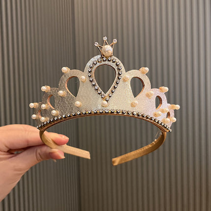 Princess Crown Headband Card Girls Performance Birthday Hair Accessories Pearl Crown Headband Little Girl Summer Children's Headwear
