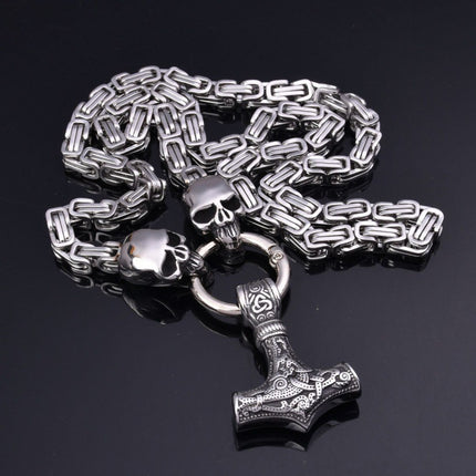 Explosions retro hammer pendant skull necklace stainless steel chain Viking Nordic Gothic jewelry wholesale