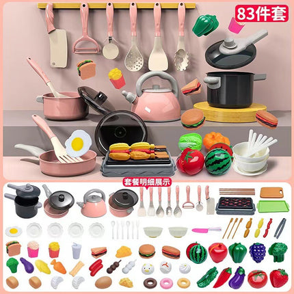 Cross-border simulation kitchenette cooking kitchenware suit fruit cutting music girls play house toys induction cooker cooking