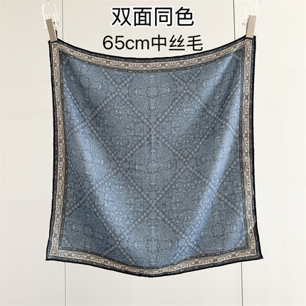 Double-Sided Silk Wool Scarf for Women in Autumn and Winter, Silk Wool 70 Square Scarf, Warm and Dual-Purpose, Versatile Elegant, Air-Conditioned Neck Protector for Women