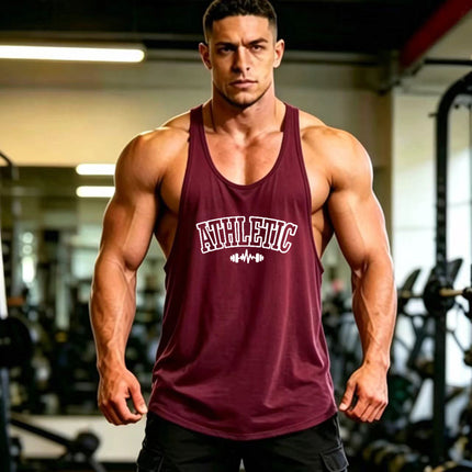Summer Men's Vest Thin Strap Sports European and American Bodybuilding Fitness T-shirt Printed logo Waistle I-Shoulder Loose Men