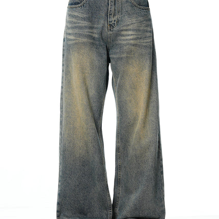 Niche worn-out vintage washed straight jeans men's autumn New loose all-match wide-leg mop pants
