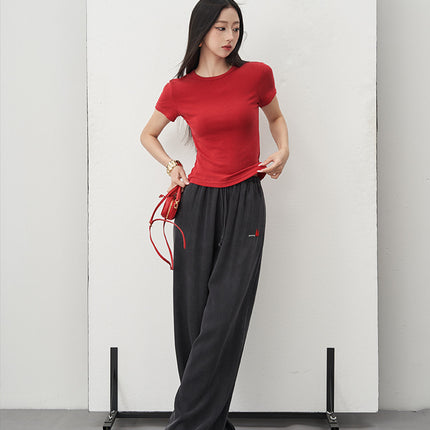 DTWO spring and summer new original design thirteen lines of lace-up elastic drape full mop pants pants 5105289