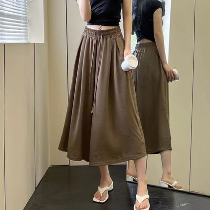 Long Skirt Pants with a Draping Effect for Women, Spring and Summer Casual High-End Style, Slimming Ice Silk, Petite Yamamoto Wide-Leg Long Skirt