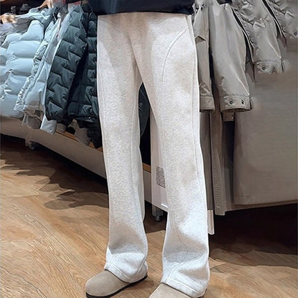 White-Gray Flared Sweatpants for Men, Spring and Autumn, Tall, Extended Length, Straight-Leg, Drapey, American-Style, Cropped Casual Pants
