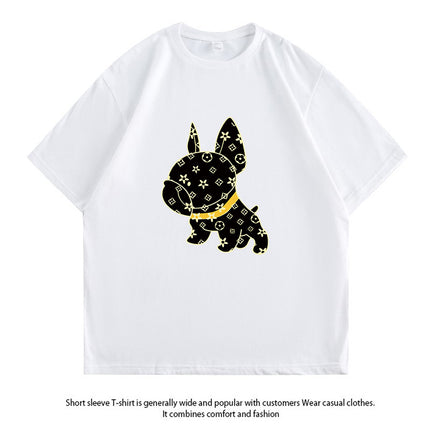 Pure Cotton 2024 Summer New High-End Cartoon Dog Print Pure Cotton Loose Short-Sleeved Casual Tops T-Shirts for Men and Women