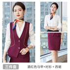 Women-wine red vest + shirt + Western skirt 1 / S