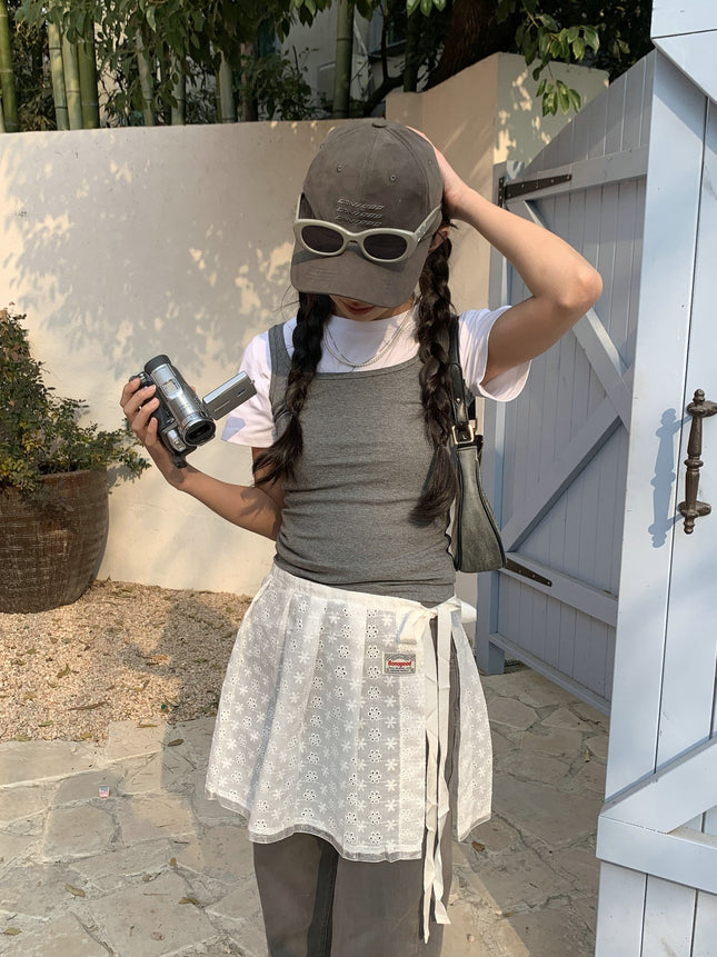 Lace-Up Lace Gauze Skirt Niche Strap Design Spice Girl Matching Apron Skirt Fart Curtain Outer Skirt