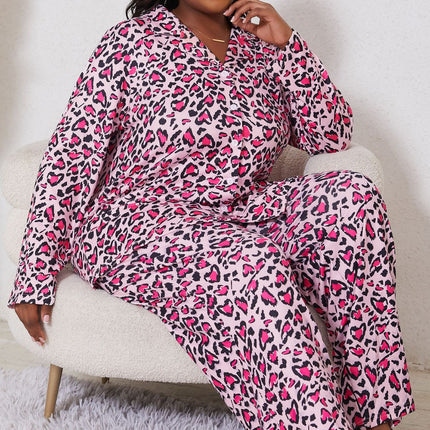 Autumn New Leopard Print Long-sleeved Top Trousers Cardigan Pajamas 2-piece Cross-border Home Clothes for plus size