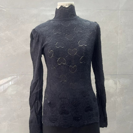 Purple Half Turtleneck Lace Bottoming Shirt for Women in Autumn and Winter New Style with Western Style Brushed Shirt High-End Long-Sleeved Top
