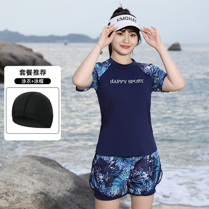 Plus Size Swimsuit for Women, Conservative Two-Piece for Curvy Figures, 100kg Tummy-Concealing Slimming Student Professional Training Swimming Sport New Model