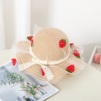Strawberry Mesh Straw Hat-khaki / 2-7 years old (head circumference 48-53cm)
