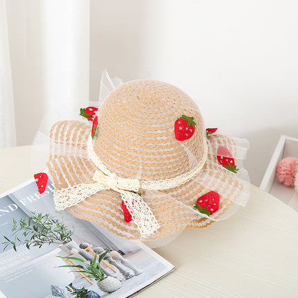 Summer Children's Sunscreen Hat Girls Baby Cute Sun Hat Strawberry Mesh Straw Hat Big Brim Beach Sun Hat