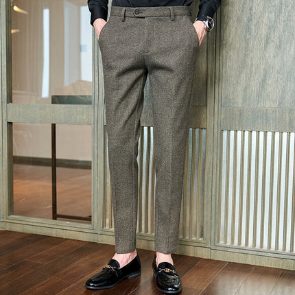 Live broadcast supply autumn and winter new men's casual pants brushed thickened slim fit men's skinny pants commuter work trousers