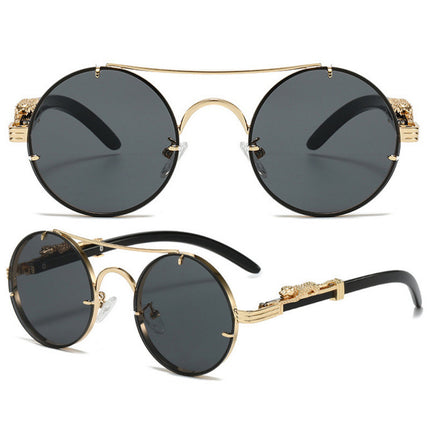 Cross-border European and American sunglasses men's retro punk metal leopard head round frame fashion double beam personality sunscreen sunglasses women