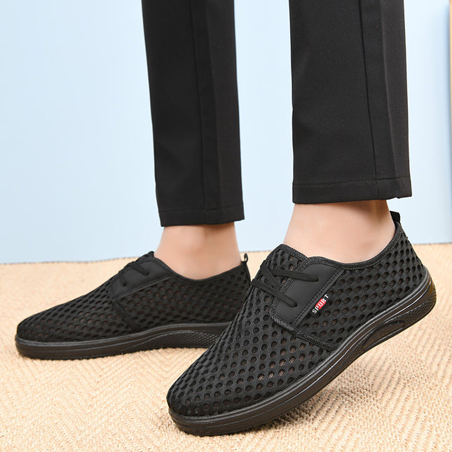 Summer New Style Old Beijing Big-Eye Mesh Dad Shoes Non-Slip Casual Fashion Urban Uncle Walking Cloth Mesh Men's Shoes