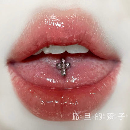 Taste the cross tongue nail titanium steel external thread hot girl tongue nail tongue ring tongue nail