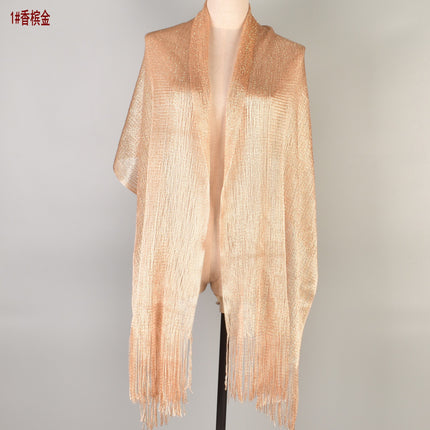 2024 new European and American style sexy flat long beard solid color sunscreen shawl scarf fashion ladies split towel