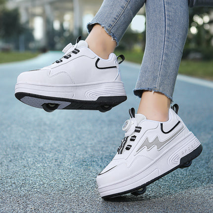 New Heal Walking Shoes Leather Shoes for Boys and Girls Children Students Teenagers Adult Roller Shoes Export Wholesale Shoes