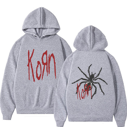 Rock Band Korn Print Hoodie Spider Graphic Pullover Unisex a