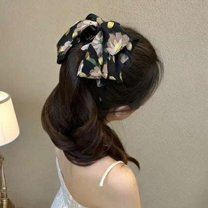2025 New Style Bow Ribbon Floral Clip High-End Ponytail Clip Hair Clip for Small Hair Volume Back of the Head Clip