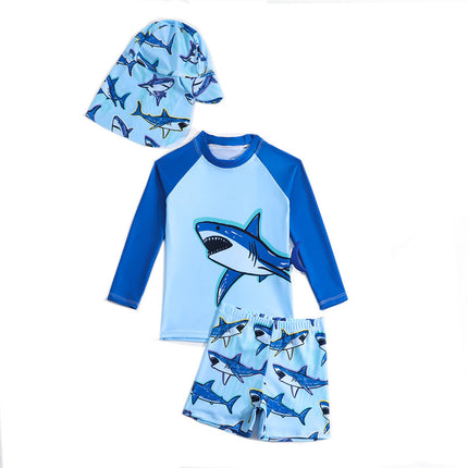 Foreign Trade Europe and America Summer Boys Swimwear Trousers Set Split Long Sleeve Swimsuit 3 Piece Set