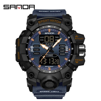 Sanda Hot-Selling Watch Korean Version Student Party Multi-Functional Waterproof Alarm Clock Electronic Watch Cool Dual Display Luminous Sports Watch