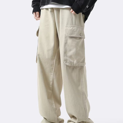 Trendy brand overalls men's loose large pocket four seasons casual pants Korean style trendy straight wide-leg mop pants men's clothing
