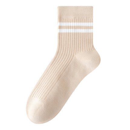 Women's autumn striped cotton mid-calf socks milky white women's boneless cotton socks deodorant sweat-absorbent cotton confinement socks