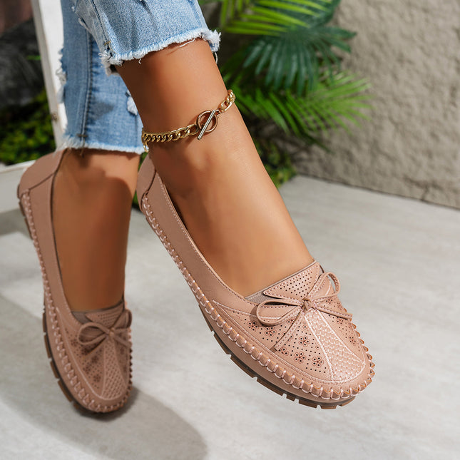 Large Size Popular Export Stitching Pure Color Bow Women's Flats Loafers Export Cross-Border E-Commerce Supply