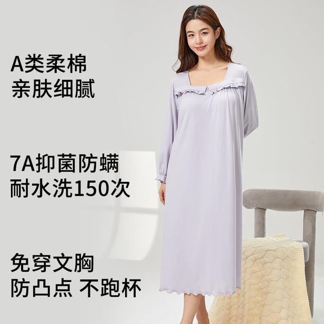 [7A Bacteriostasis] Spring and Summer New Nightgown with Chest Pad Women's Loose Comfortable Pajamas Women's Cool Summer Home Clothes Women