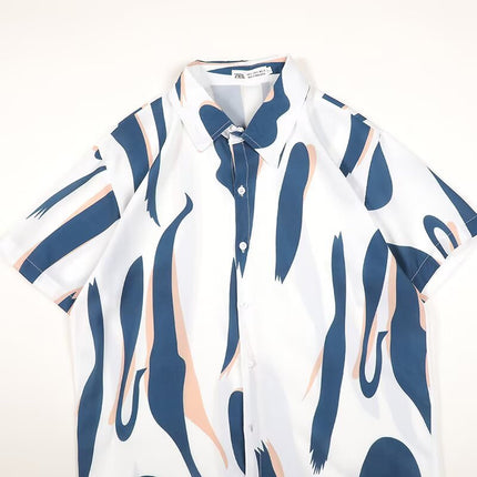 Short-Sleeved Shirt Men's Summer Striped Short-Sleeved Shirt Men's Casual Loose Large Size Half-Sleeved Trendy Shirt - Drop Shipping