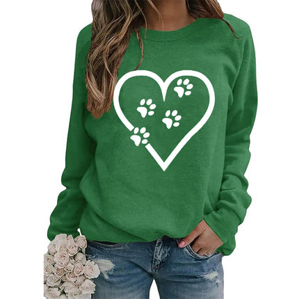 Foreign trade supply love dog foot printing round neck jacket sweater European size women's coat long sleeve cross-border autumn and winter
