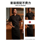 Black short-sleeved top + black half-length apron / M