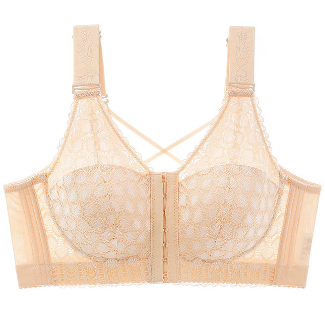 Front Buckle Underwear Women's chubby girl 150.00kg Full Cup Thin Large Chest Showy Small Bust Anti-Sagging Bra