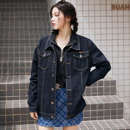 plus size Men's Loose Denim Jacket Plus Fat Plus Trendy Denim Shirt Chubby Top Autumn Stretch Jacket for Men and Women