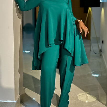 C8625 Amazon Export Women's Fashionable Loose Asymmetrical Tops and Pants Suit Elegant African Two-Piece Set