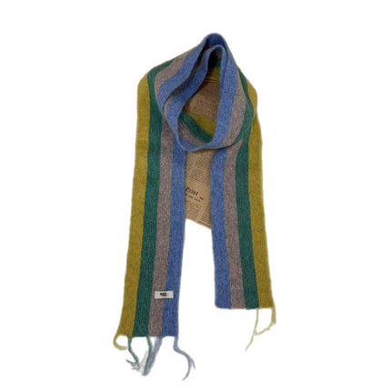 Korean Egg Color-Blocked Wool Knitted Scarf with Personalized Raw Edge Design, Versatile and Fashionable Narrow Long Scarf for Autumn and Winter