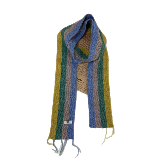 Korean Egg Color-Blocked Wool Knitted Scarf with Personalized Raw Edge Design, Versatile and Fashionable Narrow Long Scarf for Autumn and Winter