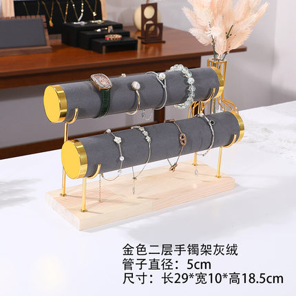 Jewelry Display Stand Golden Solid Wood Three-Layer Watch Bracelet Bracelet Rack Counter Jewelry Props Storage
