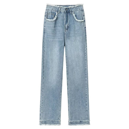 light blue Rust Jeans Women's Spring and Autumn New Arrival chubby girl Loose Slimming All-Match Wide-Leg Trendy Long Pants Drain Straight Pants