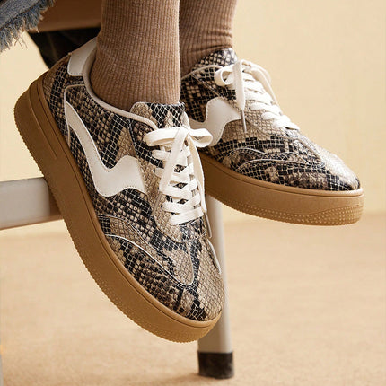 Spring and Summer New White Shoes Women's Leather All-match Sports Casual Women's Shoes Student Lace-up Non-slip Leopard Print Fashion Sneakers