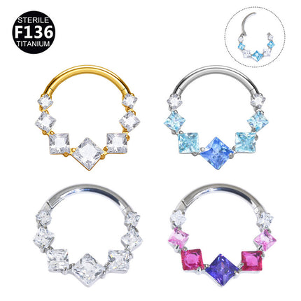 1.2mm thick 8~10mm inner diameter titanium alloy square color stitching zircon nose ring nasal septum puncture jewelry